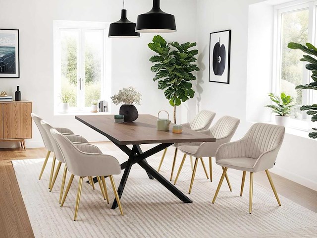 Chaise de salle à manger rembourrée - taupe et or (x6) - afbeelding 1 van  10
