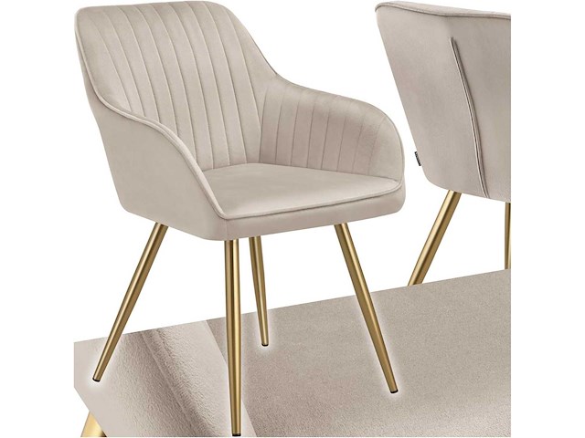 Chaise de salle à manger rembourrée - taupe et or (x6) - afbeelding 3 van  10