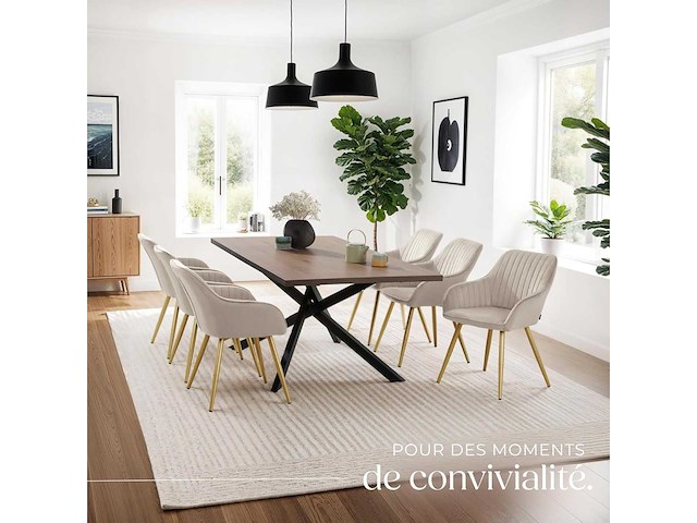 Chaise de salle à manger rembourrée - taupe et or (x6) - afbeelding 4 van  10