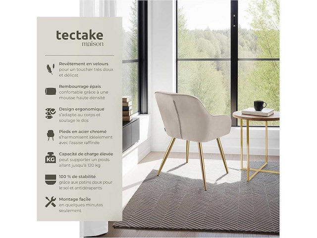 Chaise de salle à manger rembourrée - taupe et or (x6) - afbeelding 6 van  10