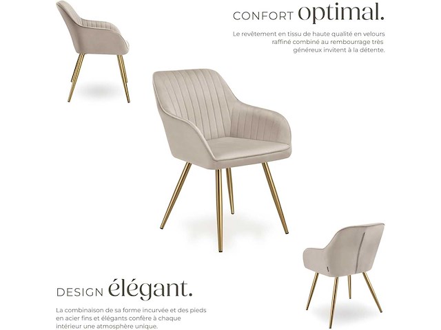Chaise de salle à manger rembourrée - taupe et or (x6) - afbeelding 7 van  10
