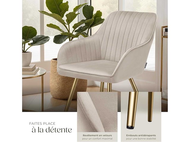Chaise de salle à manger rembourrée - taupe et or (x6) - afbeelding 8 van  10