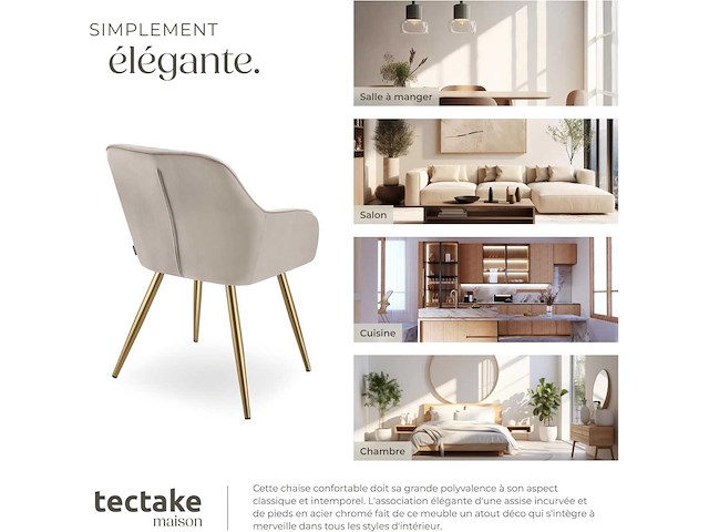 Chaise de salle à manger rembourrée - taupe et or (x6) - afbeelding 10 van  10