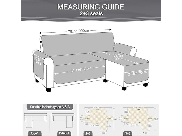 Chaiselongue bankovertrek (rechts 200cm) lichtgrijs - afbeelding 2 van  5