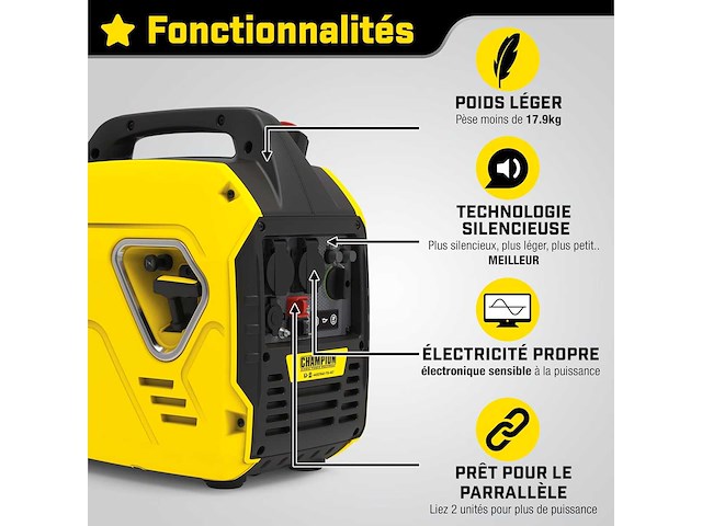 Champion power equipment 9200i-eu elektrische generator 2200 w omvormer benzine 58 dba - afbeelding 5 van  11