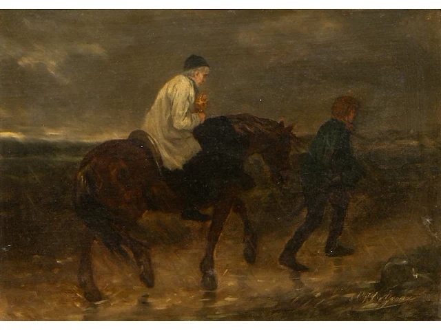 Charles de groux (1825-1870), 'le viatique', oil on canvas 30 x 41 cm. (11.81 x 16.14 in.), frame: 63 x 74 cm. (24.80 x 29.12 in.) - afbeelding 1 van  5