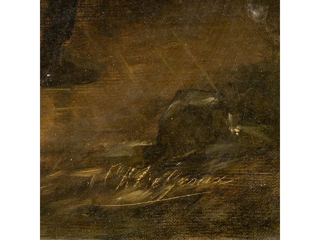 Charles de groux (1825-1870), 'le viatique', oil on canvas 30 x 41 cm. (11.81 x 16.14 in.), frame: 63 x 74 cm. (24.80 x 29.12 in.) - afbeelding 4 van  5