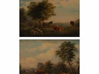 Charles de san (xix), pair of pendant paintings with resting cattle, 1844, oil on canvas 28 x 36 cm. (11.01 x 14.16 in.), frame: 36.5 x 44 cm. (14.36 x 17.32 in.)