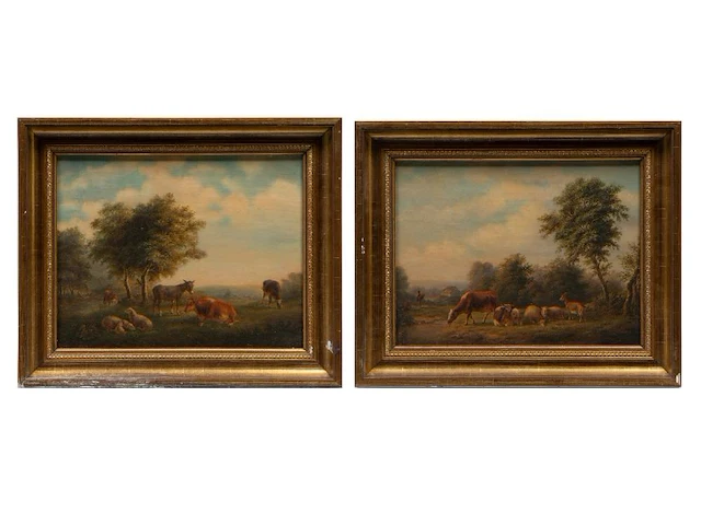 Charles de san (xix), pair of pendant paintings with resting cattle, 1844, oil on canvas 28 x 36 cm. (11.01 x 14.16 in.), frame: 36.5 x 44 cm. (14.36 x 17.32 in.) - afbeelding 2 van  8