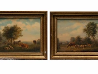 Charles de san (xix), pair of pendant paintings with resting cattle, 1844, oil on canvas 28 x 36 cm. (11.01 x 14.16 in.), frame: 36.5 x 44 cm. (14.36 x 17.32 in.) - afbeelding 2 van  8
