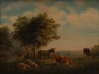 Charles de san (xix), pair of pendant paintings with resting cattle, 1844, oil on canvas 28 x 36 cm. (11.01 x 14.16 in.), frame: 36.5 x 44 cm. (14.36 x 17.32 in.) - afbeelding 3 van  8
