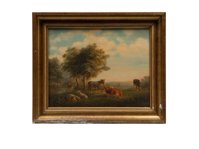 Charles de san (xix), pair of pendant paintings with resting cattle, 1844, oil on canvas 28 x 36 cm. (11.01 x 14.16 in.), frame: 36.5 x 44 cm. (14.36 x 17.32 in.) - afbeelding 4 van  8