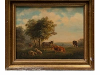 Charles de san (xix), pair of pendant paintings with resting cattle, 1844, oil on canvas 28 x 36 cm. (11.01 x 14.16 in.), frame: 36.5 x 44 cm. (14.36 x 17.32 in.) - afbeelding 4 van  8