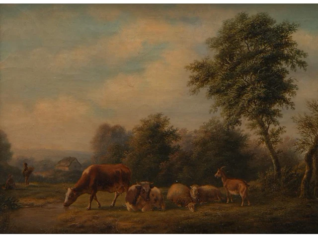 Charles de san (xix), pair of pendant paintings with resting cattle, 1844, oil on canvas 28 x 36 cm. (11.01 x 14.16 in.), frame: 36.5 x 44 cm. (14.36 x 17.32 in.) - afbeelding 6 van  8