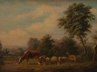 Charles de san (xix), pair of pendant paintings with resting cattle, 1844, oil on canvas 28 x 36 cm. (11.01 x 14.16 in.), frame: 36.5 x 44 cm. (14.36 x 17.32 in.) - afbeelding 6 van  8
