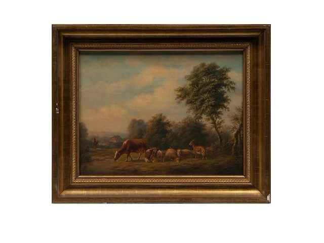 Charles de san (xix), pair of pendant paintings with resting cattle, 1844, oil on canvas 28 x 36 cm. (11.01 x 14.16 in.), frame: 36.5 x 44 cm. (14.36 x 17.32 in.) - afbeelding 7 van  8