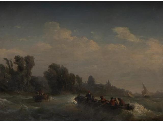 Charles euphrasie kuwasseg (1833/38-1904), boats on rough water, oil on canvas 30 x 40 cm. (11.81 x 15 3/4 in.), frame: 52 x 62 cm. (20.46 x 24.41 in.) - afbeelding 1 van  9