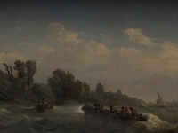 Charles euphrasie kuwasseg (1833/38-1904), boats on rough water, oil on canvas 30 x 40 cm. (11.81 x 15 3/4 in.), frame: 52 x 62 cm. (20.46 x 24.41 in.)