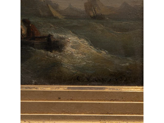Charles euphrasie kuwasseg (1833/38-1904), boats on rough water, oil on canvas 30 x 40 cm. (11.81 x 15 3/4 in.), frame: 52 x 62 cm. (20.46 x 24.41 in.) - afbeelding 7 van  9