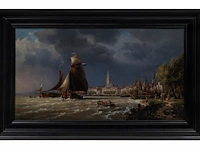 Charles euphrasie kuwasseg (1833/38-1904), panorama of the harbour of antwerp, 1872, oil on canvas 59 x 100 cm. (23.23 x 39.36 in.), frame: 75 x 119 cm. (29.53 x 46.85 in.) - afbeelding 2 van  6