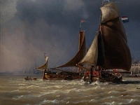 Charles euphrasie kuwasseg (1833/38-1904), panorama of the harbour of antwerp, 1872, oil on canvas 59 x 100 cm. (23.23 x 39.36 in.), frame: 75 x 119 cm. (29.53 x 46.85 in.) - afbeelding 5 van  6