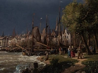 Charles euphrasie kuwasseg (1833/38-1904), panorama of the harbour of antwerp, 1872, oil on canvas 59 x 100 cm. (23.23 x 39.36 in.), frame: 75 x 119 cm. (29.53 x 46.85 in.) - afbeelding 6 van  6