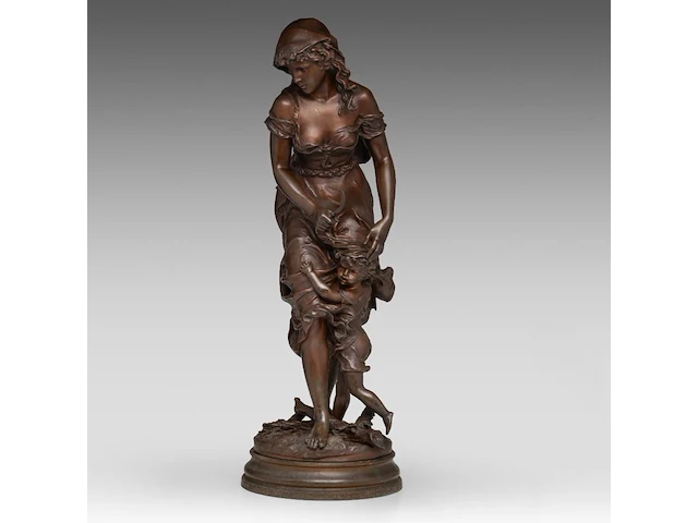 Charles georges ferville-suan (1847-1925), 'traces du loup', patinated bronze 75 cm. (29.53 in.) - afbeelding 1 van  7