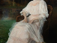 Charles joseph watelet (1867-1954), the full-length portrait of a lady in a garden setting, oil on canvas 180 x 125 cm. (70.87 x 49.21 in.), frame: 215 x 160 cm. (84.65 x 62.99 in.)