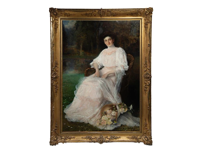 Charles joseph watelet (1867-1954), the full-length portrait of a lady in a garden setting, oil on canvas 180 x 125 cm. (70.87 x 49.21 in.), frame: 215 x 160 cm. (84.65 x 62.99 in.) - afbeelding 2 van  5