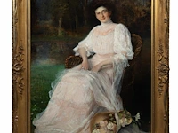Charles joseph watelet (1867-1954), the full-length portrait of a lady in a garden setting, oil on canvas 180 x 125 cm. (70.87 x 49.21 in.), frame: 215 x 160 cm. (84.65 x 62.99 in.) - afbeelding 2 van  5