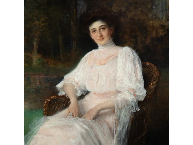 Charles joseph watelet (1867-1954), the full-length portrait of a lady in a garden setting, oil on canvas 180 x 125 cm. (70.87 x 49.21 in.), frame: 215 x 160 cm. (84.65 x 62.99 in.) - afbeelding 4 van  5