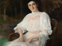 Charles joseph watelet (1867-1954), the full-length portrait of a lady in a garden setting, oil on canvas 180 x 125 cm. (70.87 x 49.21 in.), frame: 215 x 160 cm. (84.65 x 62.99 in.) - afbeelding 4 van  5