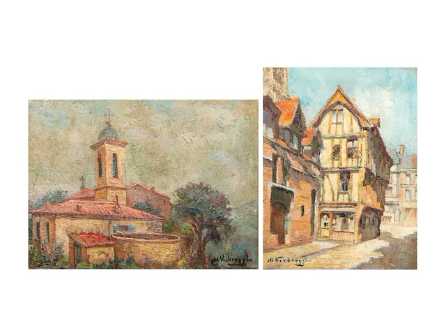 Charles verbrugghe (1863-1920), two southern views, oil on panel 26 x 33 cm. (10.24 x 12.99 in.), 31 x 24 cm. (12.19 x 9.44 in.) - afbeelding 1 van  9