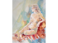 Charlotte leene - zittend naakt - aquarel - 60x45 cm - afbeelding 1 van  2