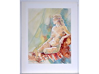 Charlotte leene - zittend naakt - aquarel - 60x45 cm - afbeelding 2 van  2