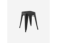 Chehoma houten stoel + golfkruk 75 cm zwart + 2 lage tolix zwarte en zilveren krukken - afbeelding 4 van  9