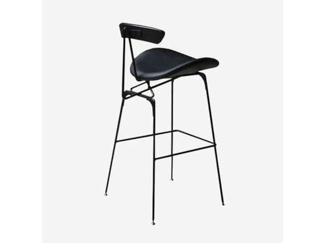 Chehoma houten stoel + golfkruk 75 cm zwart + 2 lage tolix zwarte en zilveren krukken - afbeelding 9 van  9