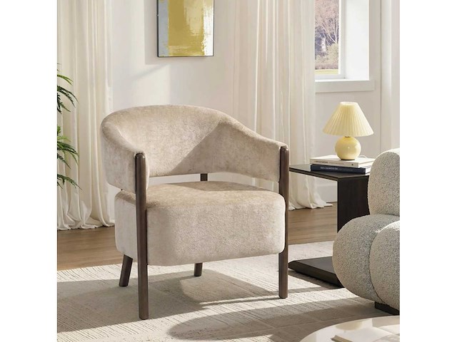 Chenille loungestoel, gestoffeerde stoel - afbeelding 1 van  6