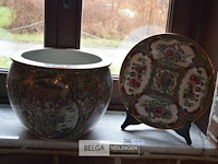 Chinese bloempot ø32cm met koi tekening + bord