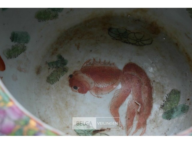 Chinese bloempot ø32cm met koi tekening + bord - afbeelding 5 van  6