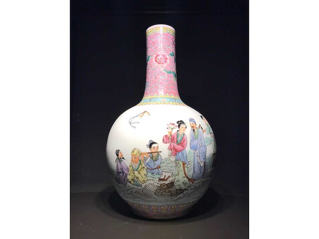 Chinese famille rose bottle vase ‘eight immortals’ - porcelain - china - afbeelding 15 van  38