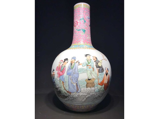 Chinese famille rose bottle vase ‘eight immortals’ - porcelain - china - afbeelding 17 van  38
