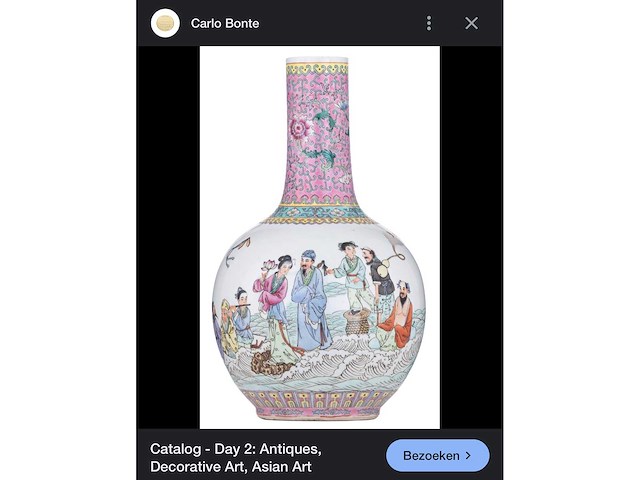 Chinese famille rose bottle vase ‘eight immortals’ - porcelain - china - afbeelding 23 van  38