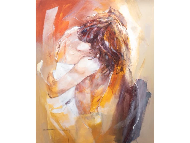 Christine comyn (1957), 'meeting again', oil on canvas 120 x 100 cm. (47.24 x 39.36 in.), frame: 140 x 120 cm. (55.11 x 47.24 in.) - afbeelding 1 van  12