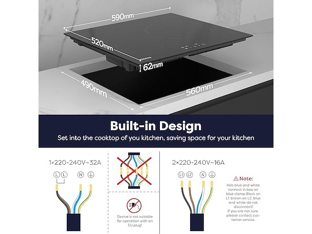 Ciarra cabbih3-a inbouw inductieplaat (3 zones) - afbeelding 3 van  6