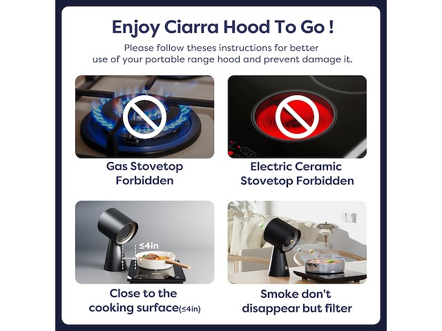 Ciarra hoodtogo cbphb01 mini desktop afzuigkap 11.5kw/h 2 snelheden - afbeelding 6 van  6