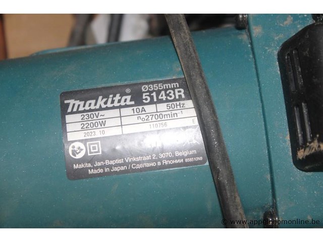 Cirkelzaag makita 5143r, 2,2 kw, 230 v, serienummer 110756, werking niet gekend - afbeelding 2 van  2
