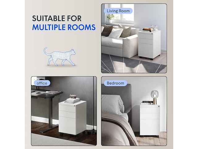 Classeur 3 tiroirs, coffre de bureau à roulettes - afbeelding 6 van  7