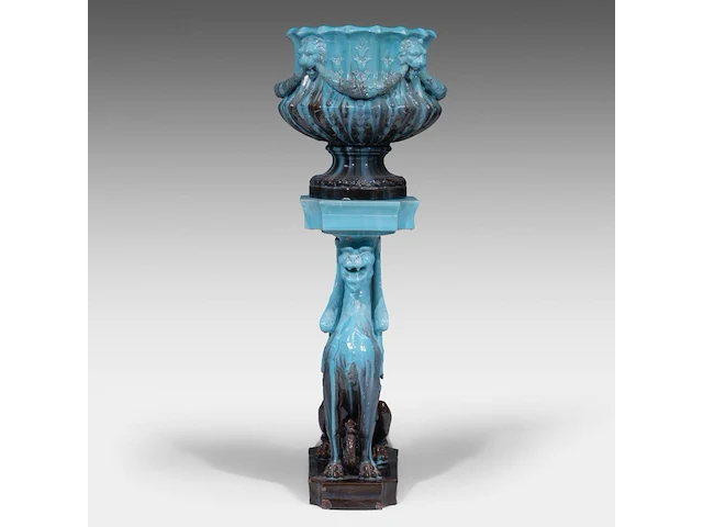 Clément massier (1844/45-1917), a turquoise-glazed ceramic jardinière and a chimera stand 120 cm. (47.24 in.) - afbeelding 6 van  13