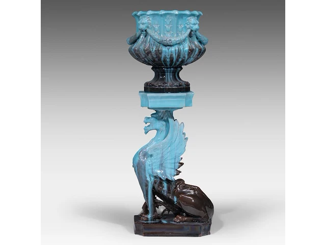 Clément massier (1844/45-1917), a turquoise-glazed ceramic jardinière and a chimera stand 120 cm. (47.24 in.) - afbeelding 7 van  13